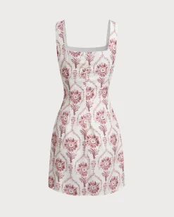 Pink Square Neck Floral Slip Mini Dress