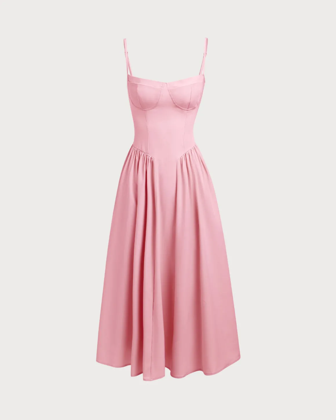 Pink Square Neck Pocket Slip Midi Dress