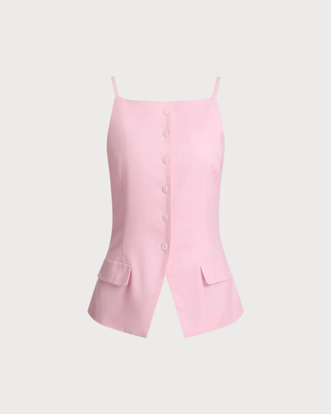 Pink Square Neck Pocket Vest