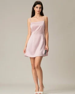 Pink Square Neck Satin Mini Dress