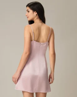 Pink Square Neck Satin Mini Dress