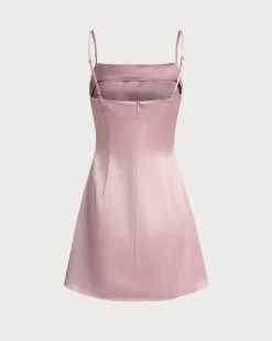 Pink Square Neck Satin Mini Dress
