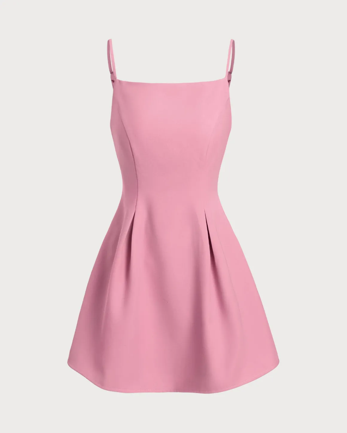Pink Square Neck Slip Pleated Mini Dress