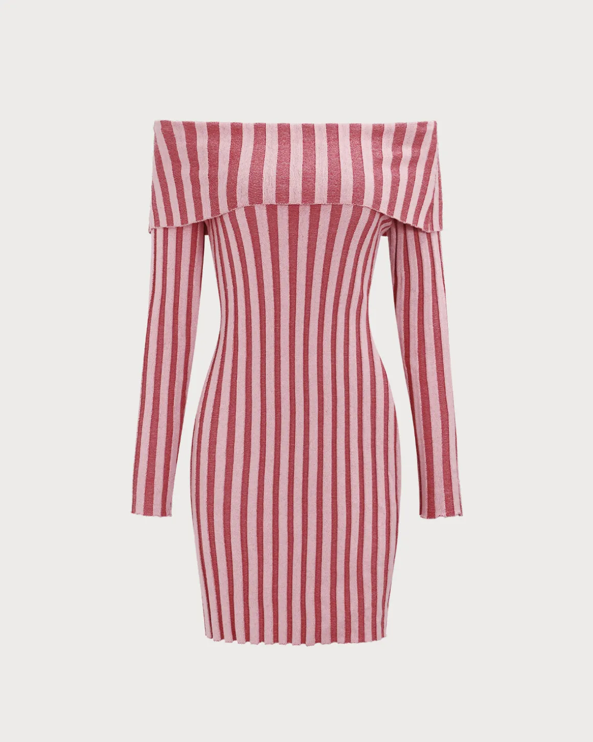 Pink Striped Off The Shoulder Bodycon Sweater Dress