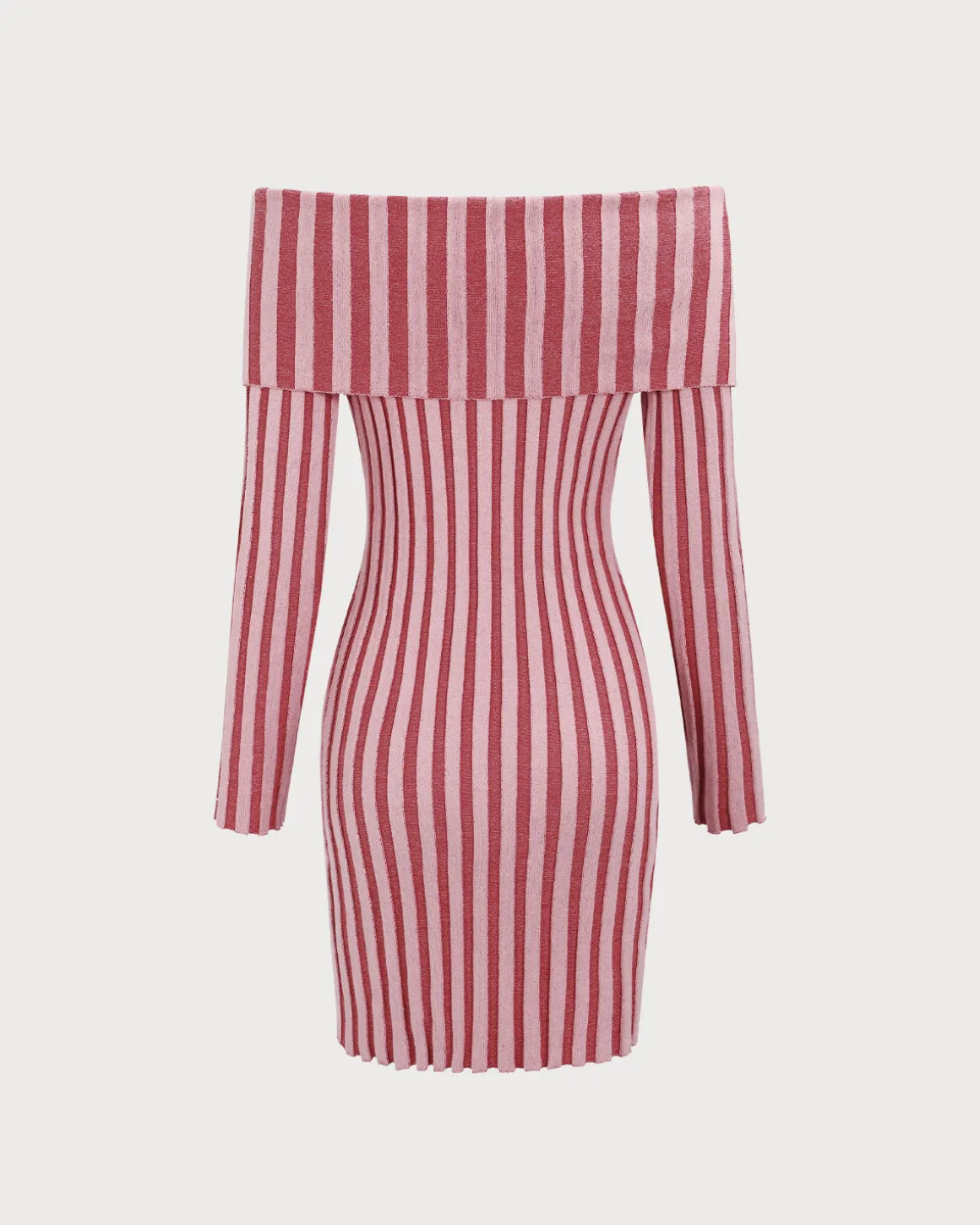 Pink Striped Off The Shoulder Bodycon Sweater Dress