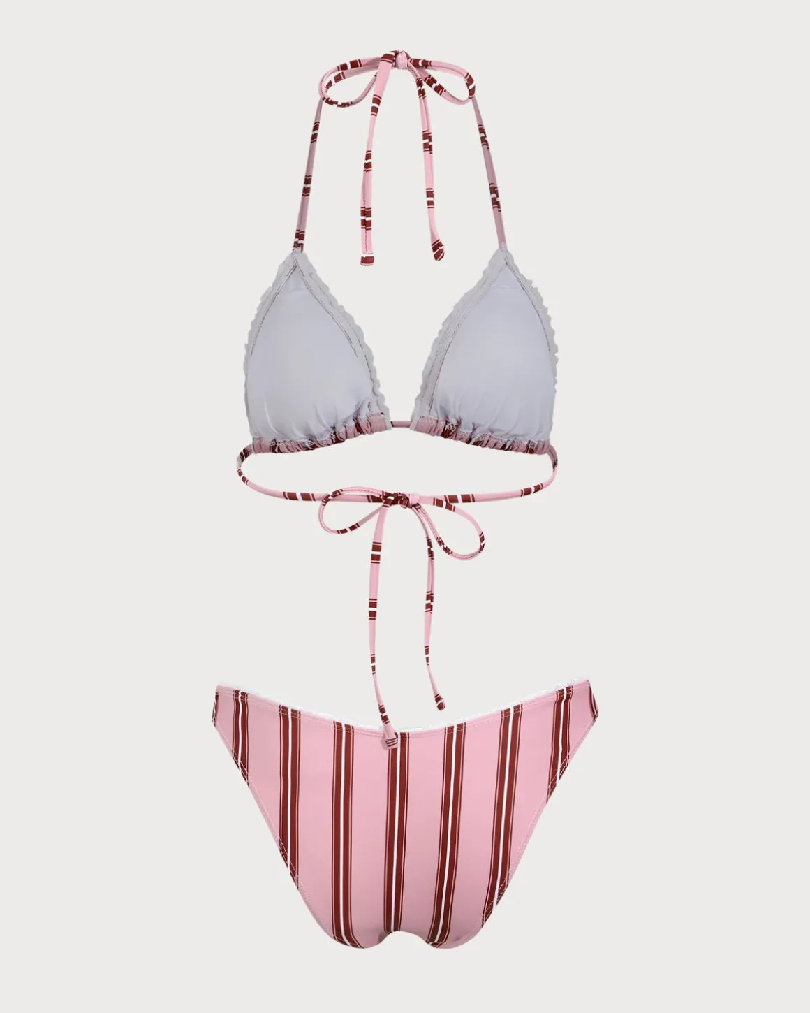 Pink Striped Ruffle Halter Bikini Set