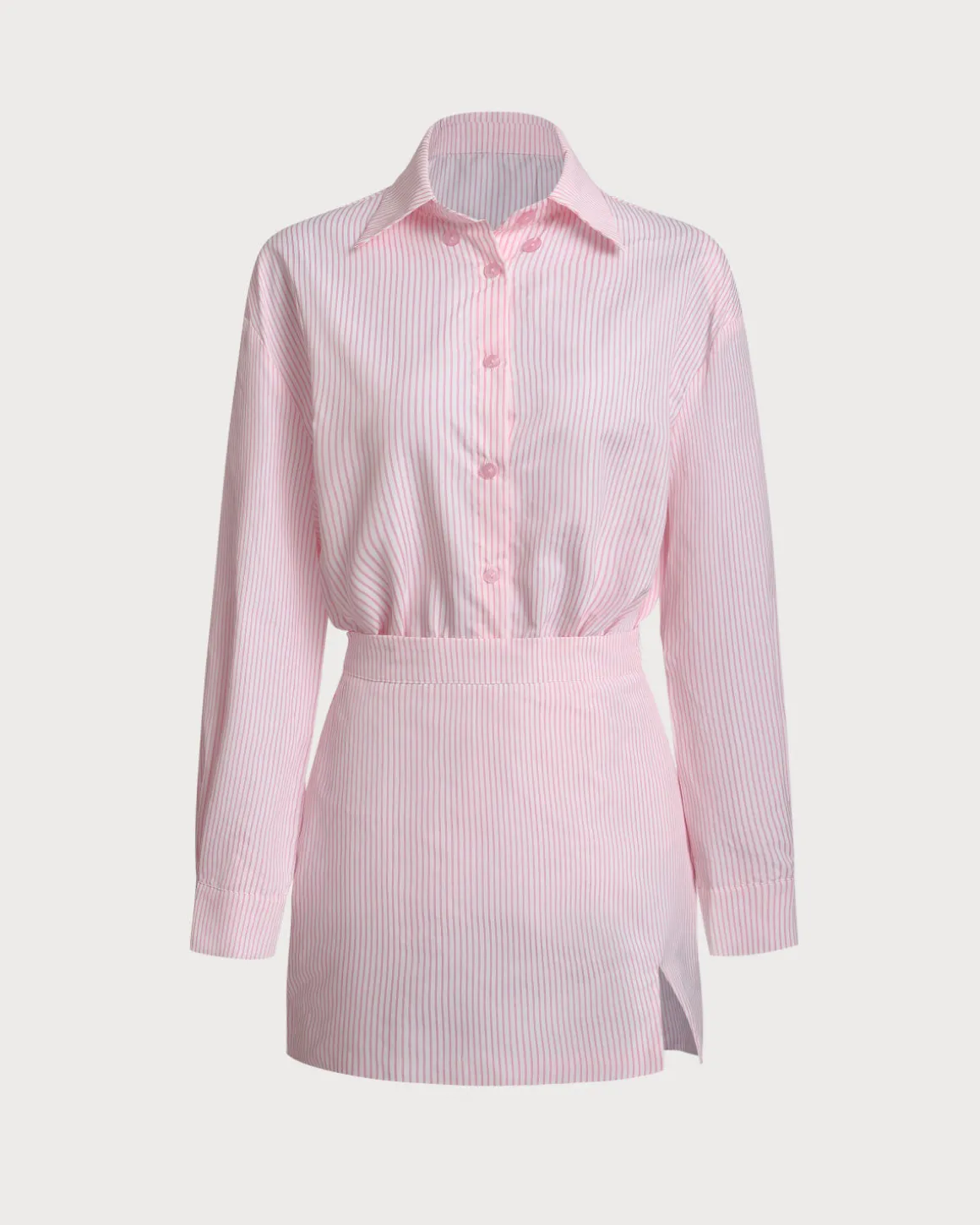 Pink Striped Shirt Skirt Sets