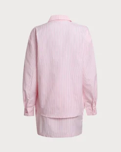 Pink Striped Shirt Skirt Sets