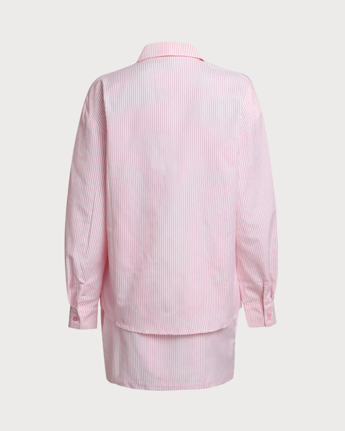 Pink Striped Shirt Skirt Sets