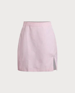 Pink Striped Shirt Skirt Sets