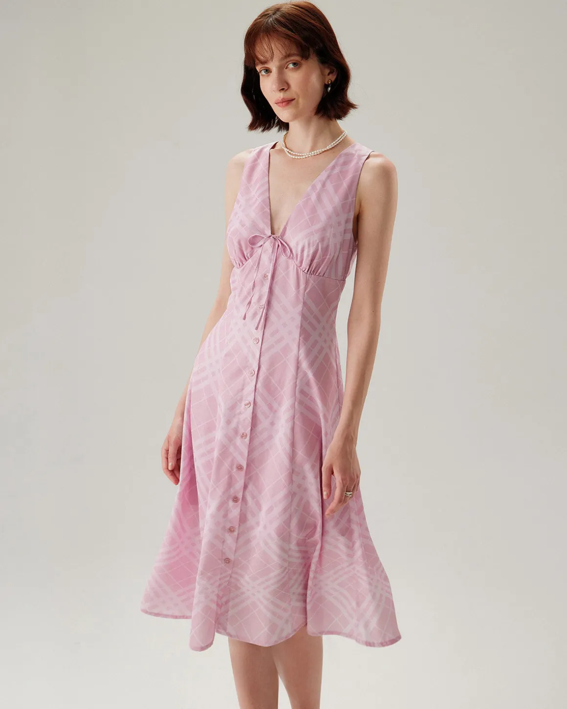Pink Striped Sleeveless Midi Dress