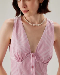 Pink Striped Sleeveless Midi Dress