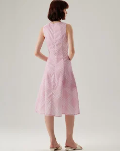 Pink Striped Sleeveless Midi Dress