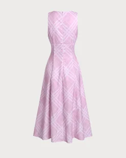 Pink Striped Sleeveless Midi Dress