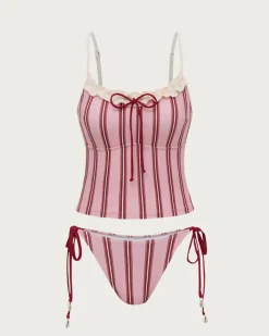Pink Striped Tankini Swimsuit