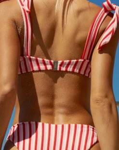 Pink Striped Tie Strap Bikini Set