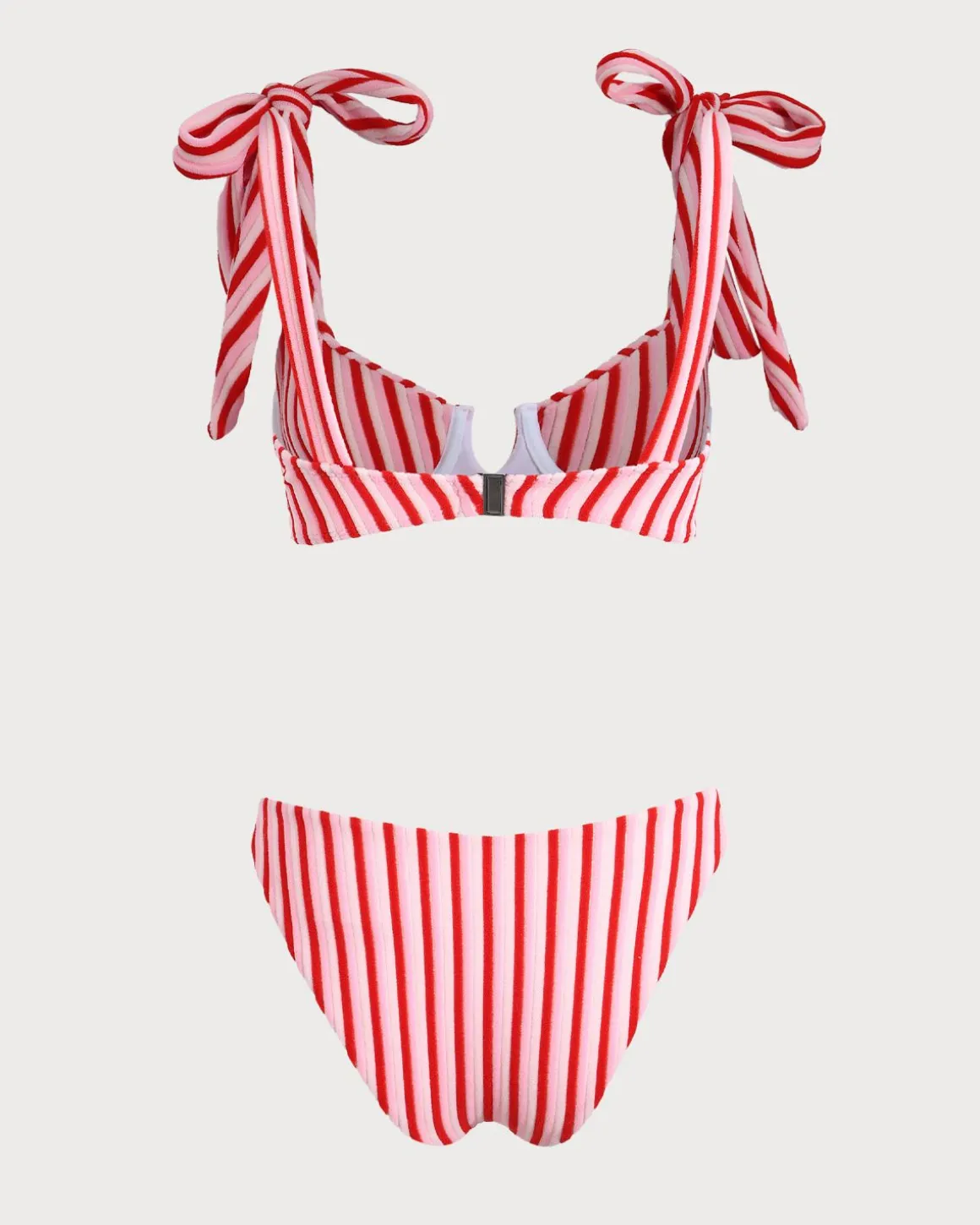 Pink Striped Tie Strap Bikini Set