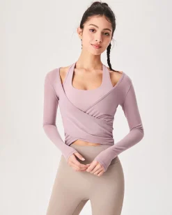 Pink Surplice Long Sleeve Cover-up - Light Support