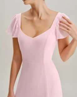Pink Sweetheart Neck Chiffon Maxi Dress