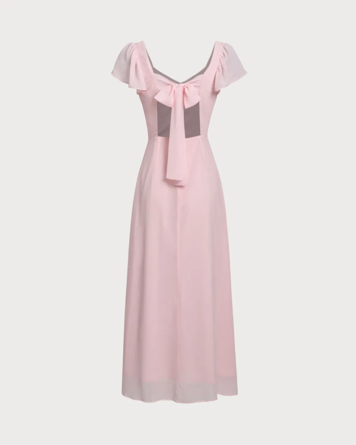 Pink Sweetheart Neck Chiffon Maxi Dress