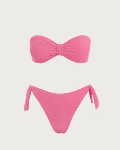 Pink Textured Bandeau Bikini Set