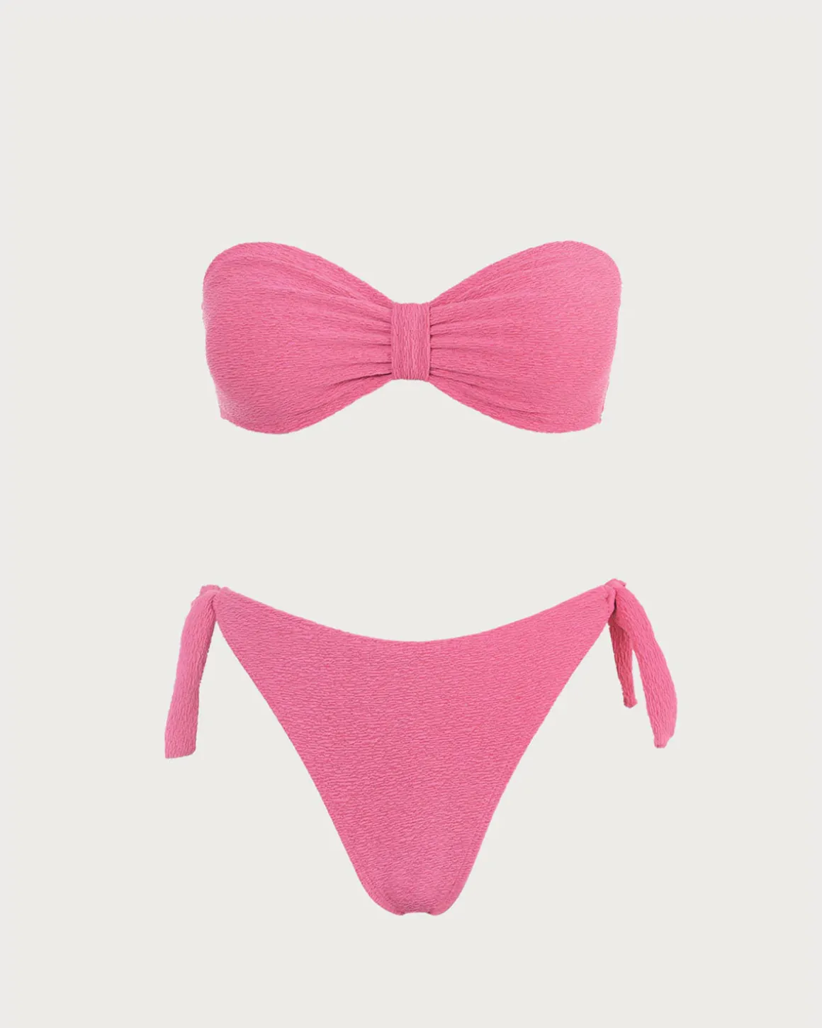 Pink Textured Bandeau Bikini Set