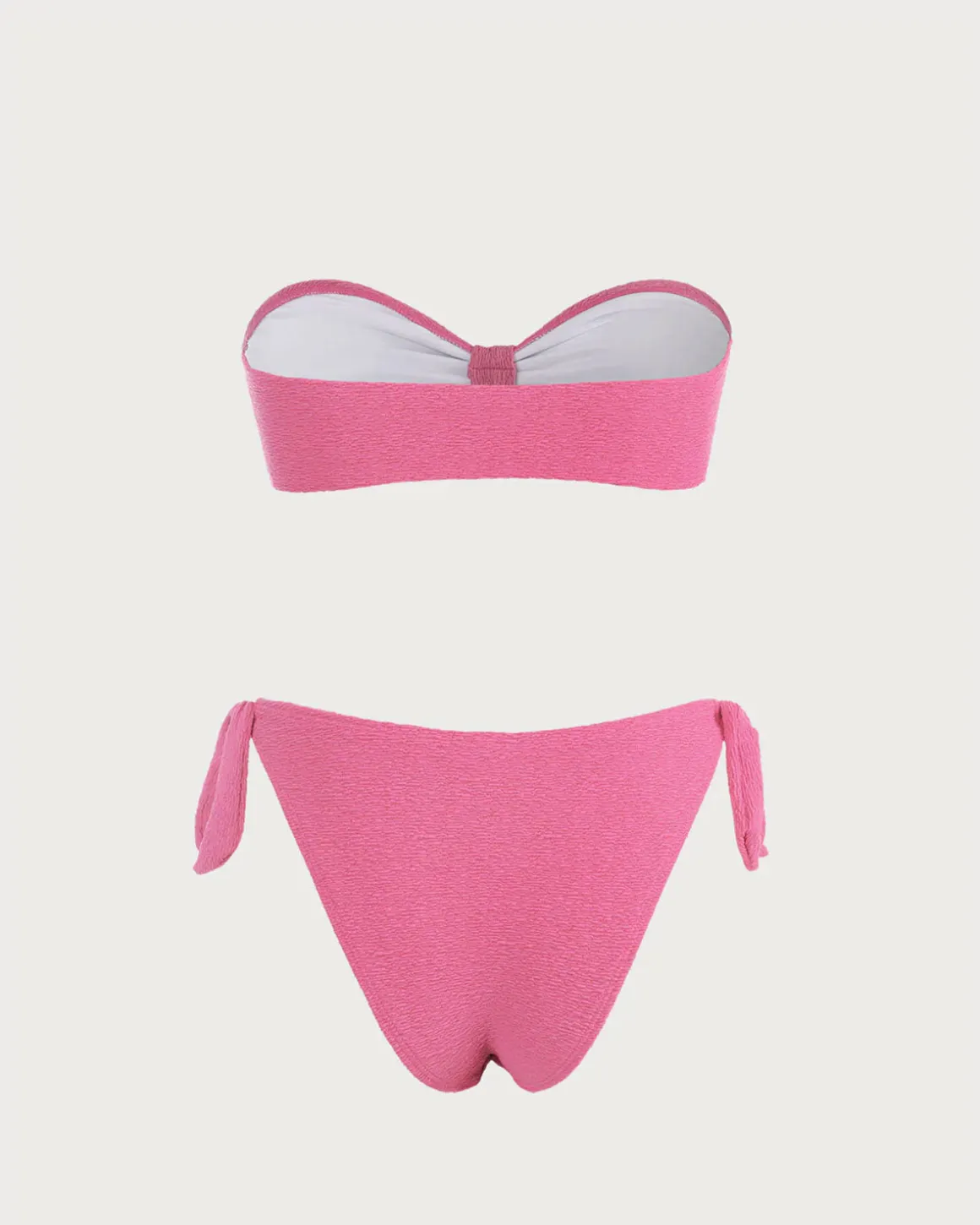 Pink Textured Bandeau Bikini Set