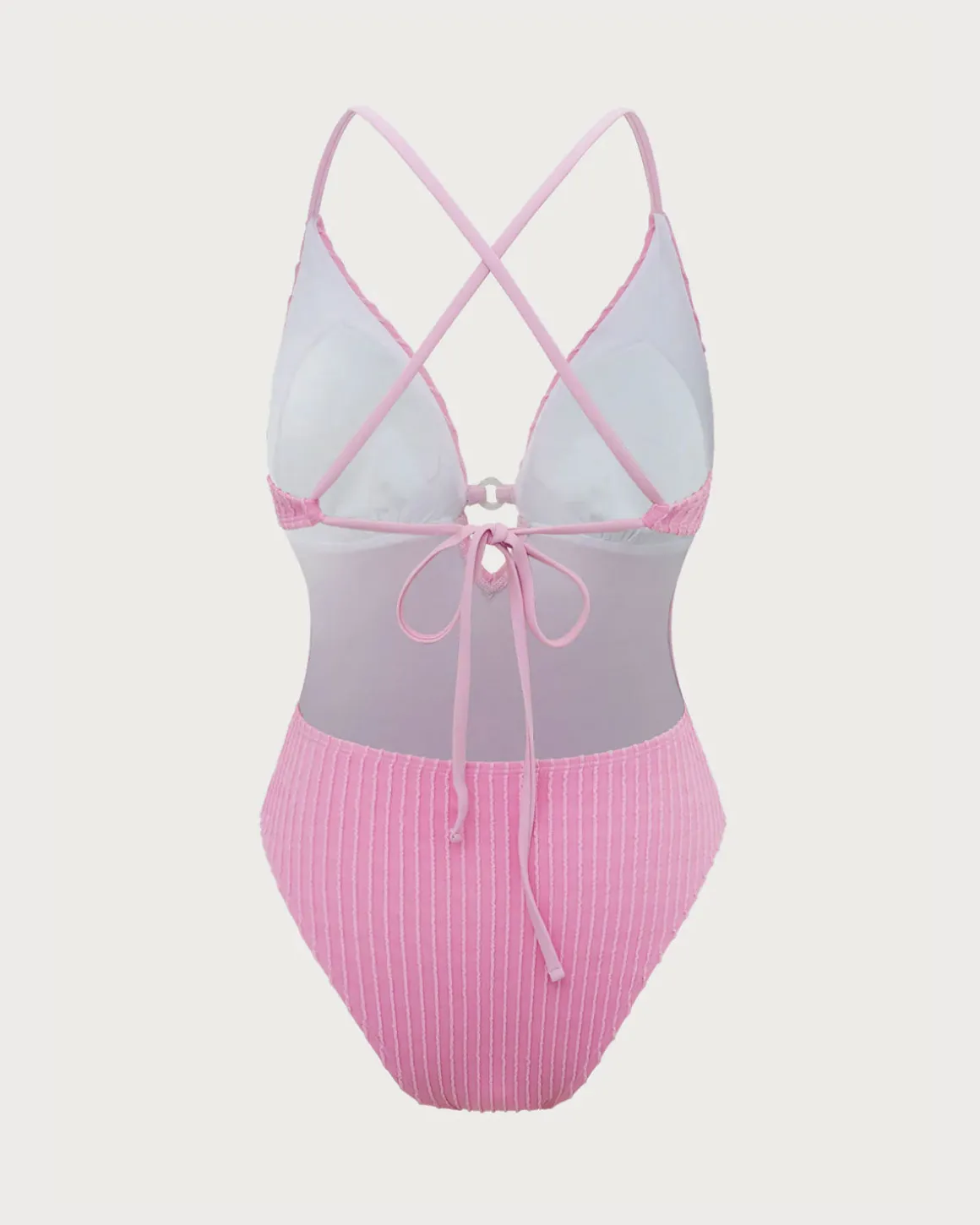 Pink Textured Cutout One-Piece Swimsuit