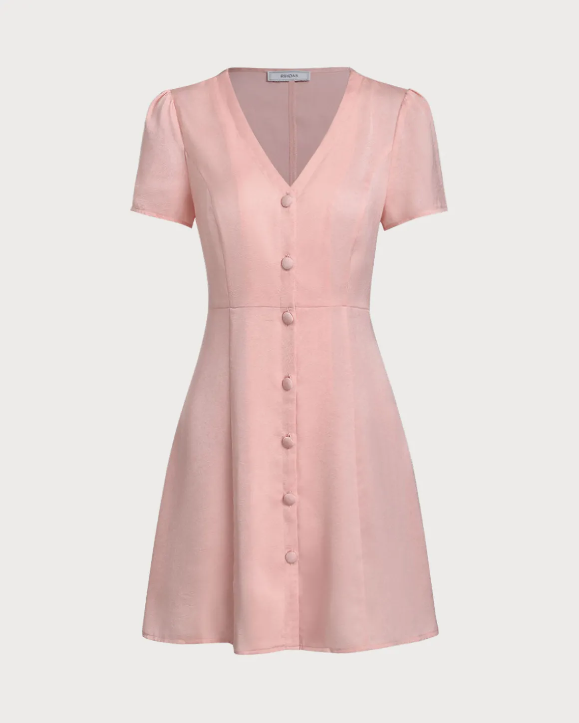 Pink V Neck Button Mini Dress