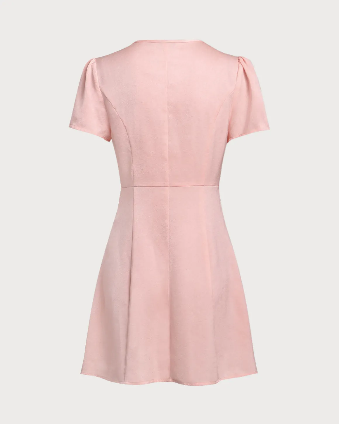 Pink V Neck Button Mini Dress