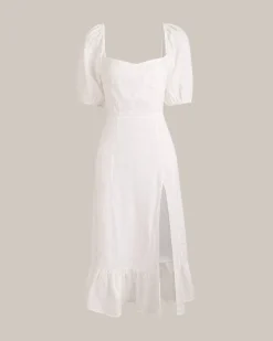 Puff Sleeve Split Hem Midi Dress