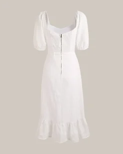 Puff Sleeve Split Hem Midi Dress