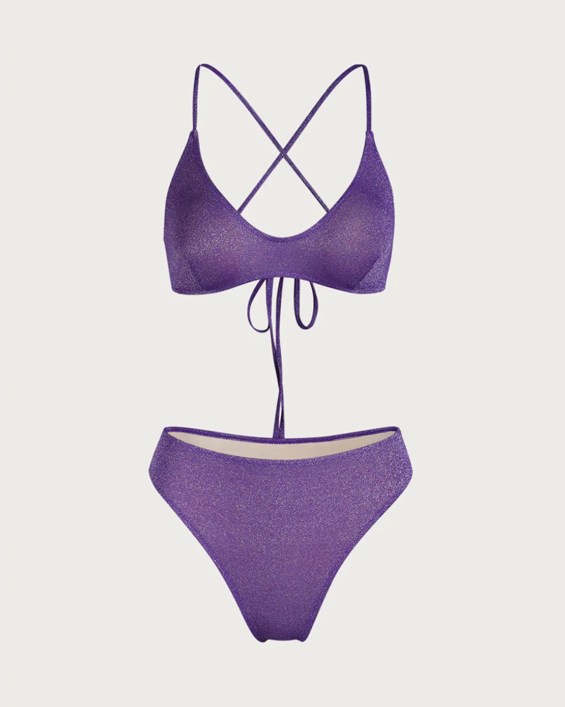Purple Cross Back Lurex Bikini Set