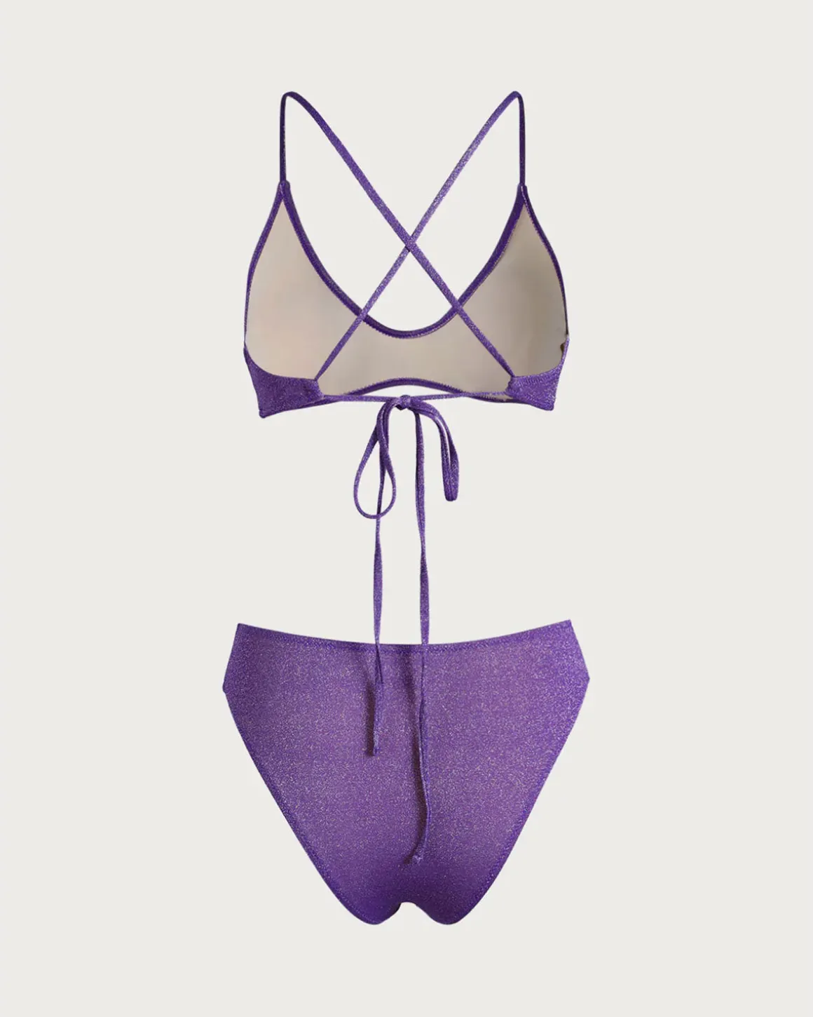 Purple Cross Back Lurex Bikini Set