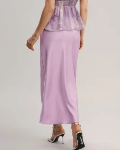 Purple Elastic Waist A-Line Midi Skirt