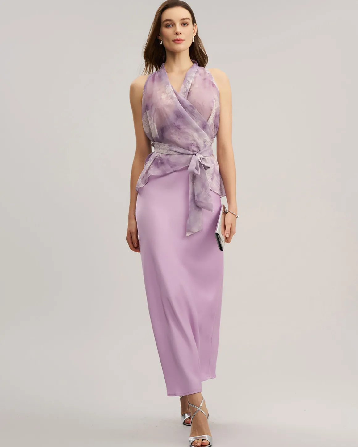 Purple Elastic Waist A-Line Midi Skirt