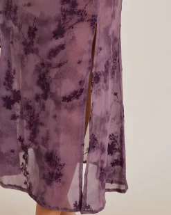 Purple Floral Bodycon Slip Midi Dress