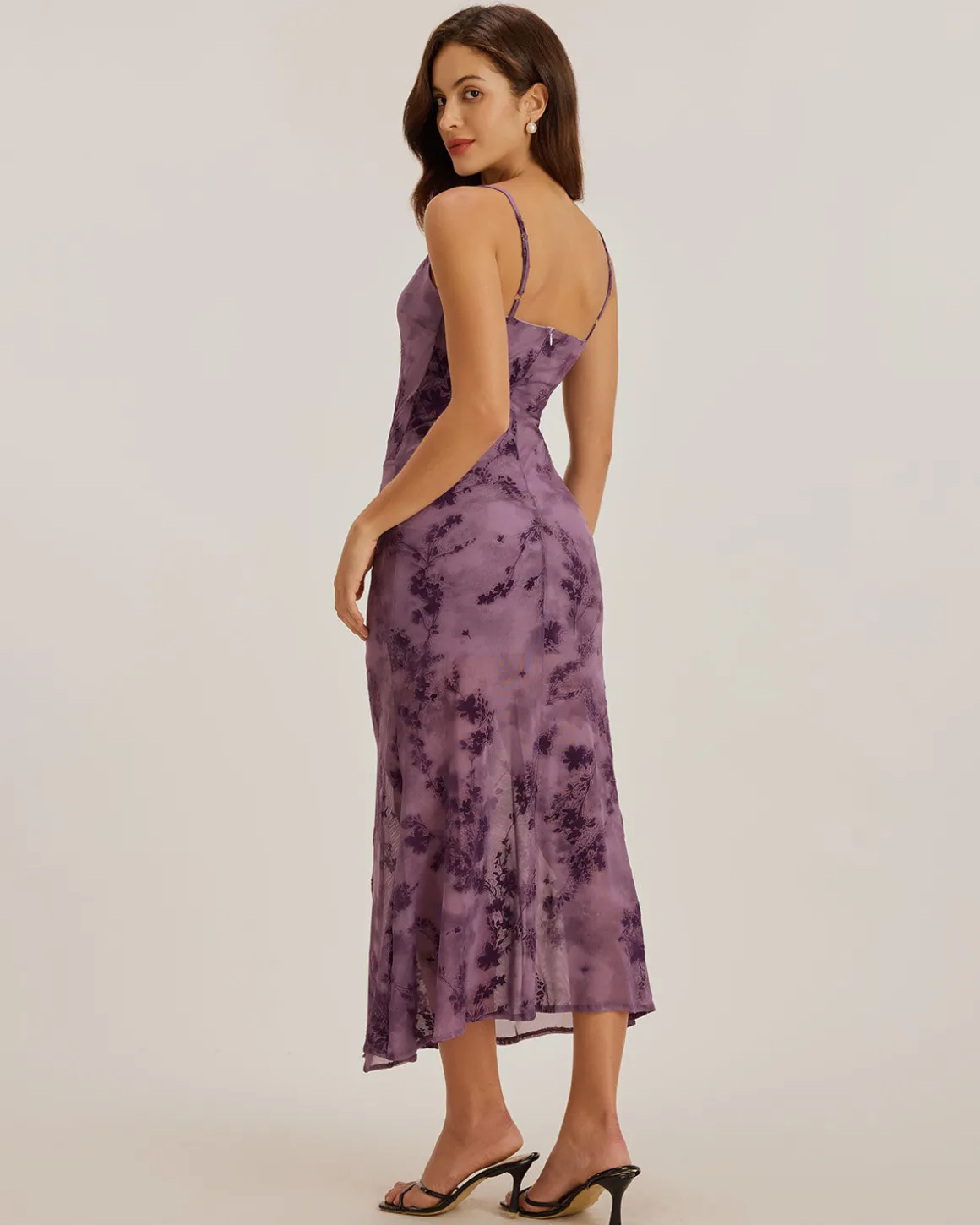 Purple Floral Bodycon Slip Midi Dress