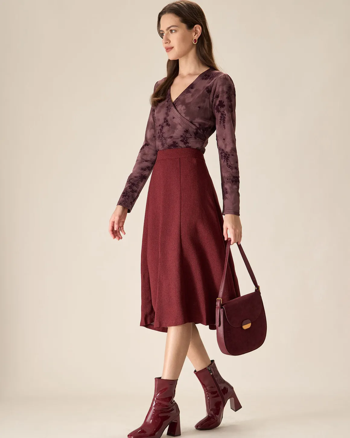 Purple Floral Ruched Wrap Tee