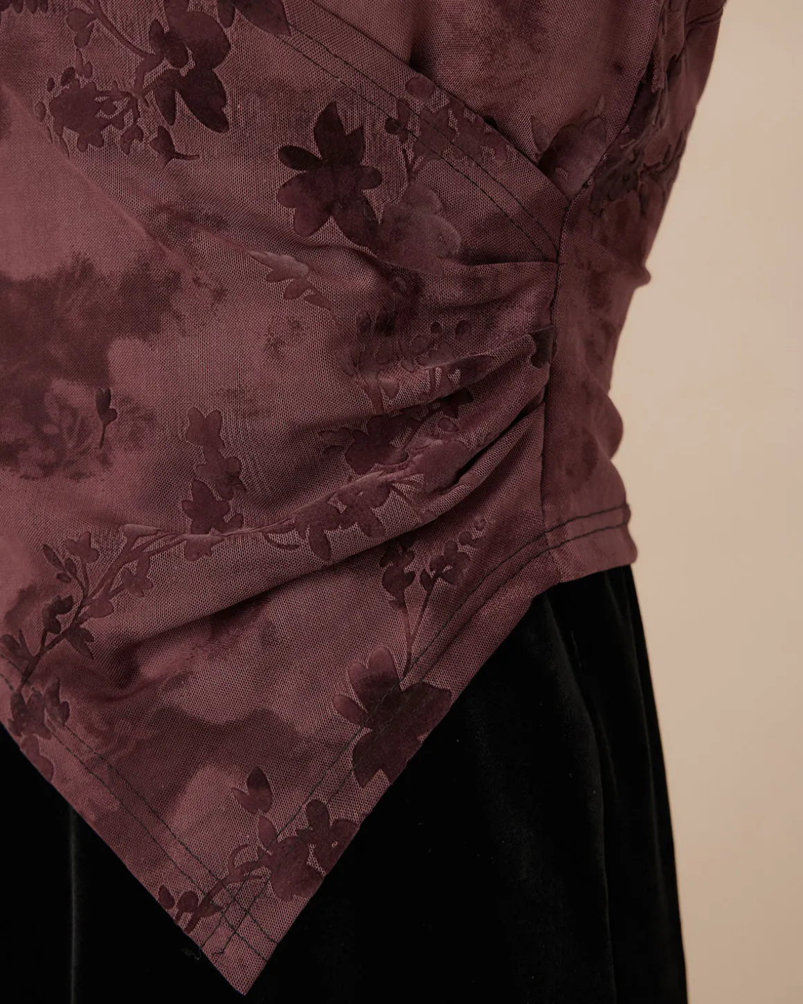 Purple Floral Ruched Wrap Tee