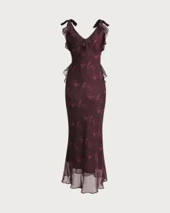 Purple Floral Ruffle Slip Maxi Dress