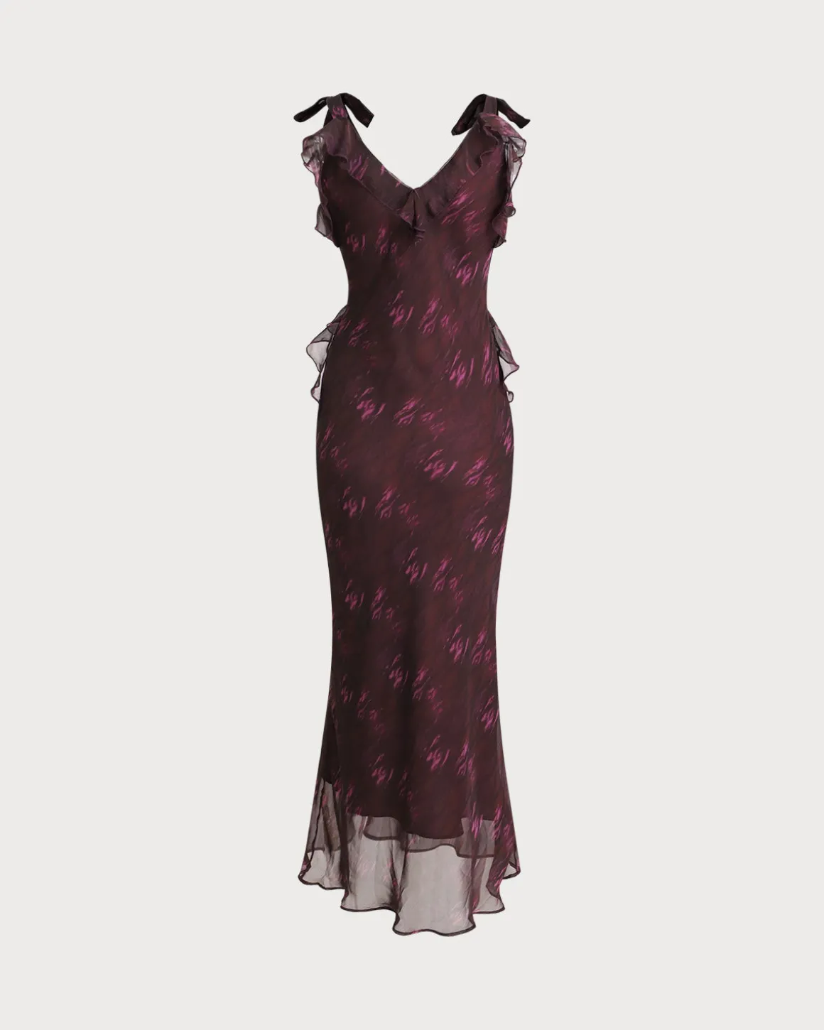 Purple Floral Ruffle Slip Maxi Dress