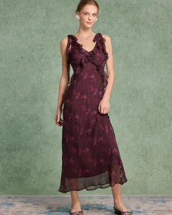 Purple Floral Ruffle Slip Maxi Dress