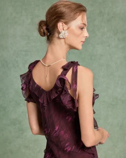 Purple Floral Ruffle Slip Maxi Dress