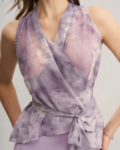 Purple Floral See-through Vest