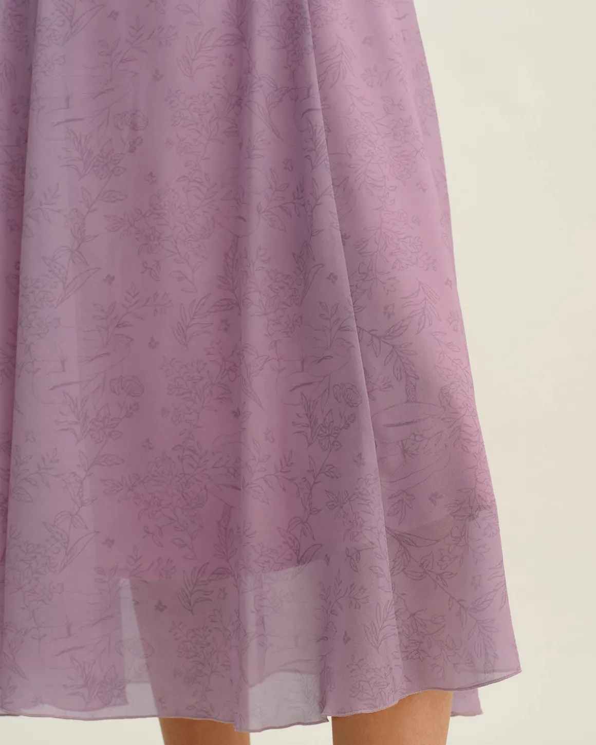 Purple Floral Square Neck Ruffle Slip Midi Dress
