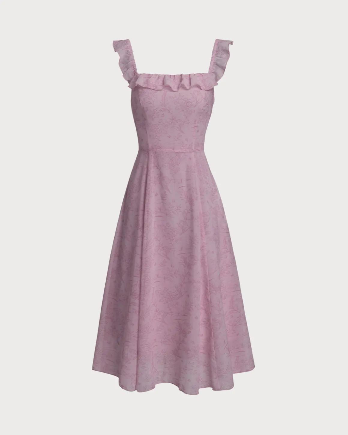 Purple Floral Square Neck Ruffle Slip Midi Dress