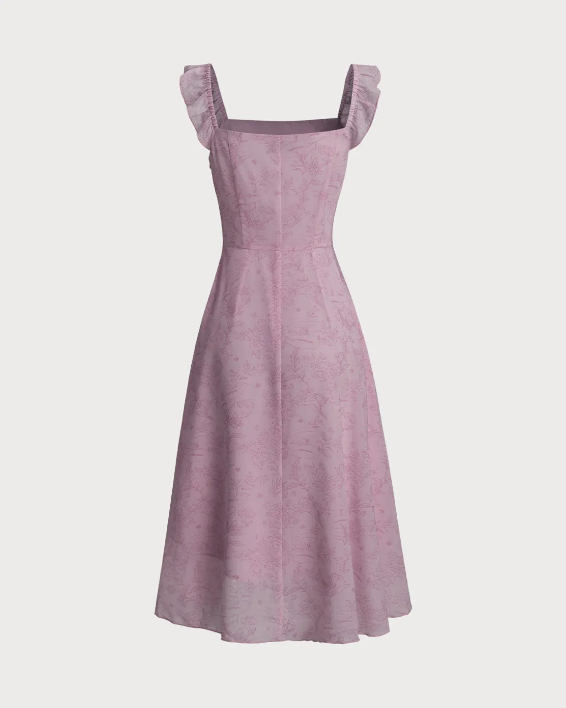Purple Floral Square Neck Ruffle Slip Midi Dress