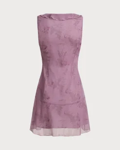 Purple Floral V Neck Ruffle Sleeveless Mini Dress