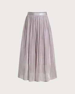 Purple Flowy Pleated Midi Skirt